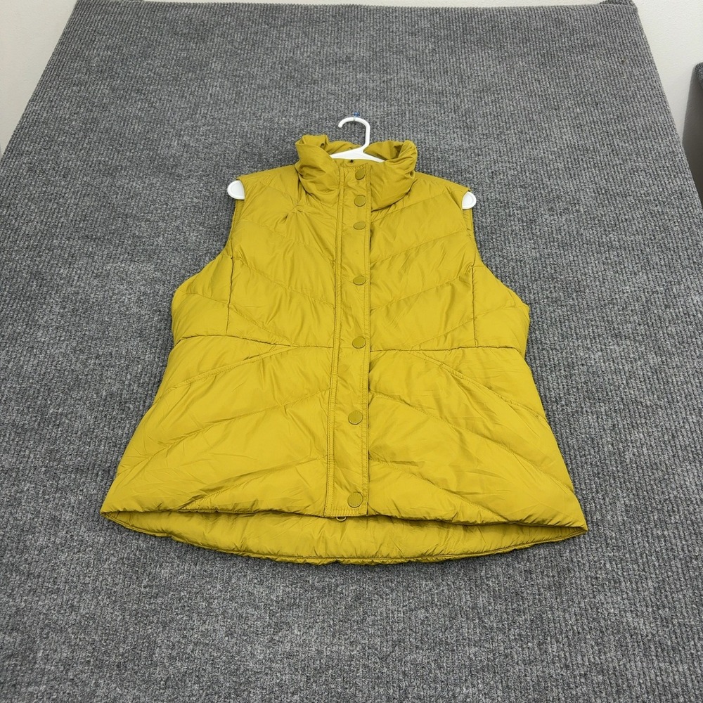 J Crew Puffer Vest Womens Large Yellow Down Filled Fleece Lined Quilted Casual